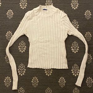 Rib Knit Long Sleeve Crop Top with Mock Neck